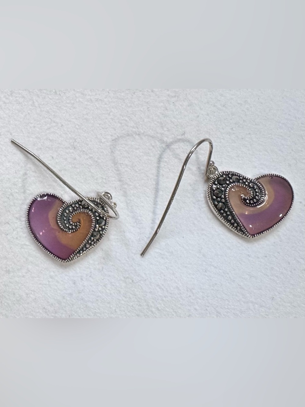 Marcasite and silver heart earrings